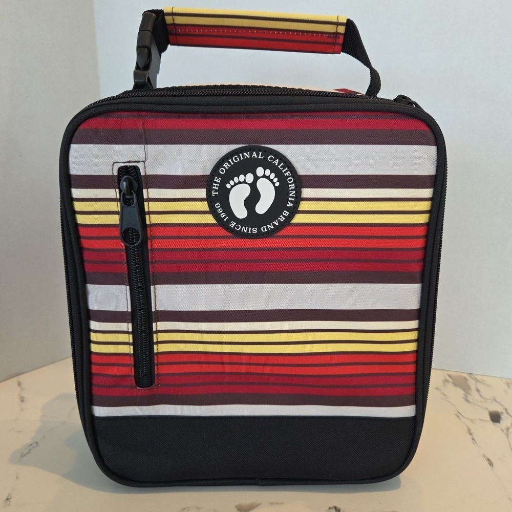 Hang Ten Red Black Striped Lunch Box New